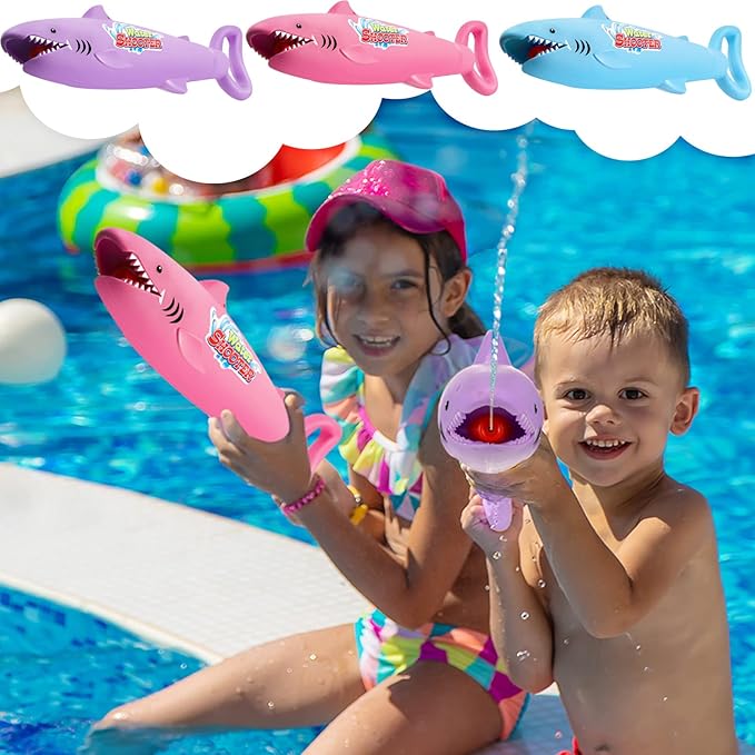 Jexine 3 Pcs Water Guns for Kids Shark Water Toy Guns 30 ft Range Pool Squirt Toy Water Guns for Boys Girls Summer Swimming Beach Outdoor Games Pool Party Favors