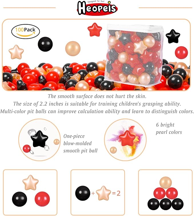 Ball Pit Balls and Stars, 100 200 500 Pieces Plastic Toy Balls for Kids Toddllers Baby Girls Ball Pits, Bounce House, Play Tent, Baby Pool Water Toys,Party Banner Props