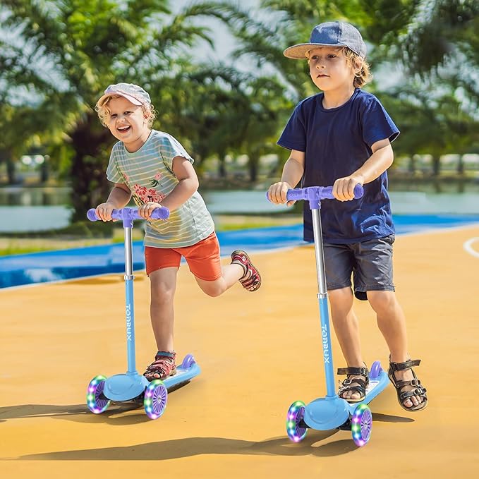 TONBUX Kids Scooter for Ages 3-5, Toddler Scooter with Light-Up Deck and Wheels, Adjustable 4-Level Height 3-Wheel Scooter for Kids, Lean-to-Steer Design
