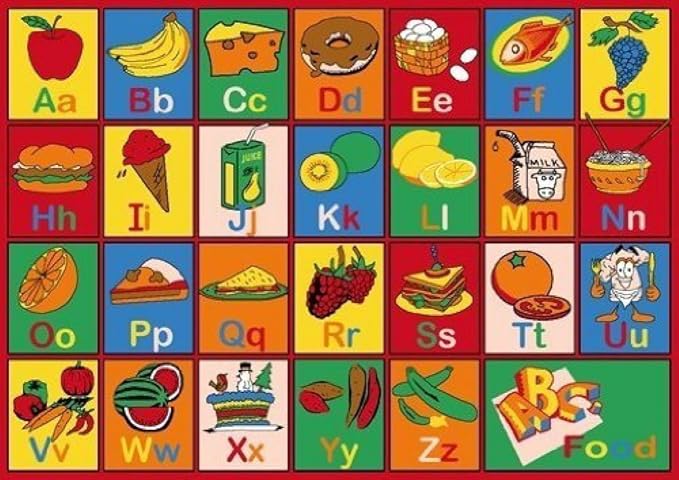 Kids Rug ABC Fruit Area Rug7' feet 2" inch 10' ft (7'2" X 10')(239cmx343cm) Non Slip Gel Backing