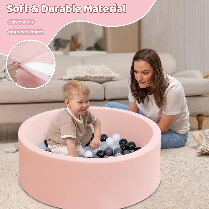 Baby Ball Pit 35.4" Soft Round Memory Foam Ball Pits NOT Included Balls Indoor Outdoor Playpen for Babies Toddlers Kids Great Gift for Girls Boys, Peach