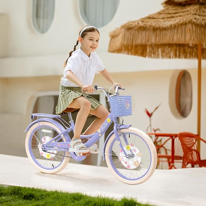 Girls Bike with Basket for Toddlers and Kids Aged 3-14 Years Old, 14 16 18 Inch with Training Wheels & Doll Seat, 20 Inch with Kickstand & Rear Rack, Princess Style Bicycle for Gift