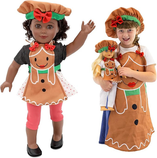 Playtime by Eimmie 18 Inch Doll Clothes and Accessories - Gingerbread Apron & Matching Bonnet Accessories Set - Clothing Sets & Stuff - Fits American, Generation & Similar 18” Dolls for Girls