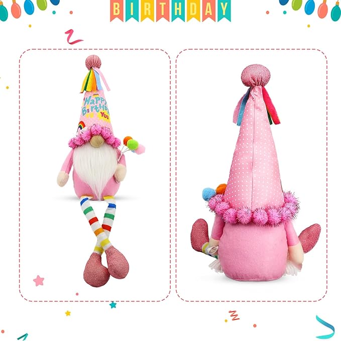 Funny Birthday Gifts for Women, Her, Mom, Girls, Women Friendship, Sister, Wife, Mother, Grandma, Coworker, Boss Who Have Everything - Pink Happy Birthday Plush Gnomes Doll Decorations for Table Decor