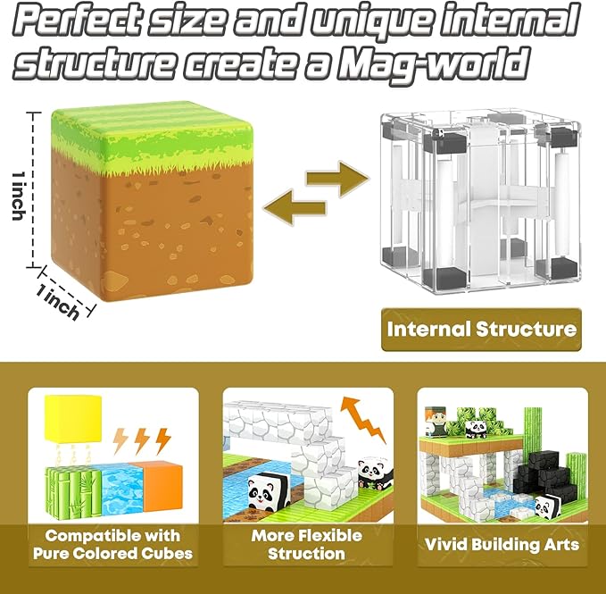 Magnetic Blocks-Build Mine Magnet World Panda Edition, Magnetic Tiles Building Blocks for Boys & Girls Age 3-5 4-8 5-7, Kids STEM Sensory Learning Outdoor Toys for 3+ Years Old Girls Boys Gifts