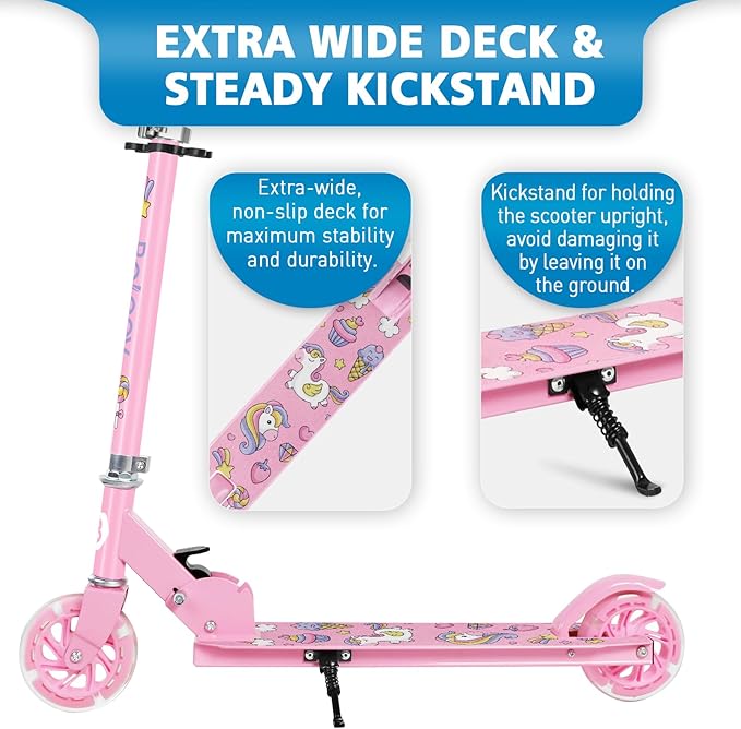 BELEEV V1 Scooters for Kids, 2 Wheel Folding Kick Scooter for Girls Boys, 3 Adjustable Height, Light Up Wheels, Lightweight Scooter with Sturdy Frame, Kickstand for Children 3 to 12 Years Old