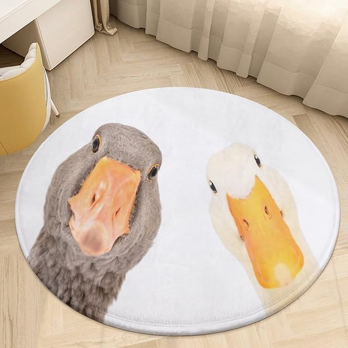 Funny Goose and Duck 3Ft Round Rug Non-Slip Soft Throw Area Rugs,Floor Carpet Mat for Bedroom Living Room Kitchen
