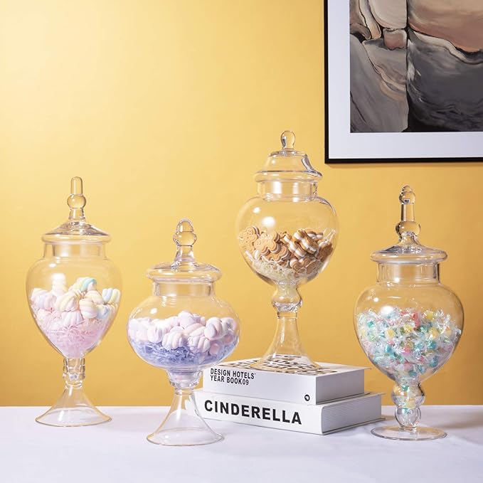 Clear Glass Apothecary Jars, Diamond Star Large Candy Buffet Display, Elegant Storage Jar, Decorative Wedding Candy Organizer Canisters (Height: 15.5" Body: 6.5"; 64 FL.OZ)