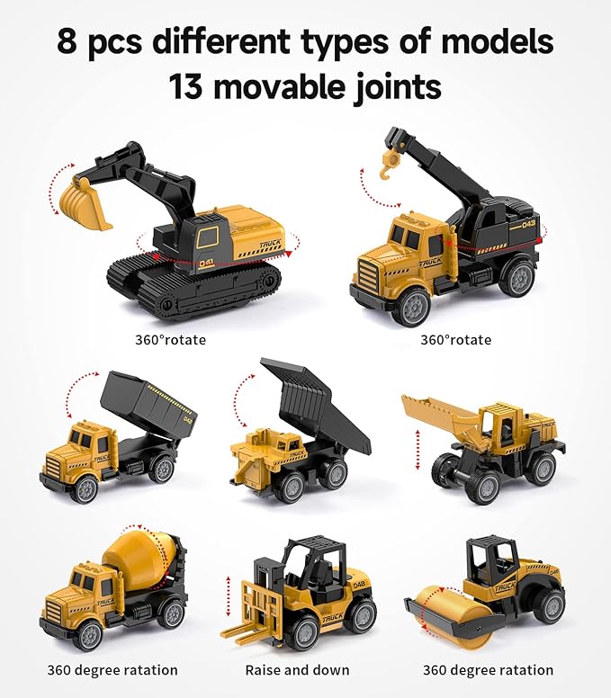 Geyiie Alloy Small Construction Cars Vehicles, Die Cast Mini Construction Truck Toys, Heavy Duty Bulldozers Excavator Cement Dump Toys Outdoor Easter Gifts for Kids Toddler