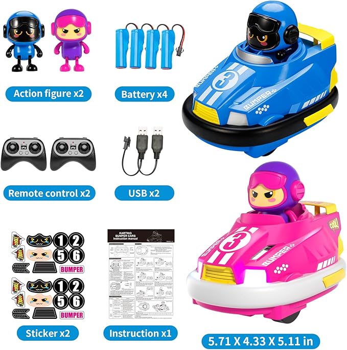 Remote Control Bumper Car Toy Set of 2 Players|Toddlers Mini RC Car Toys with Light & Sound & 360°Rotating|Christmas Birthday Gifts for 2 3 4 5 Year Old Boys Girls Kids Ideas