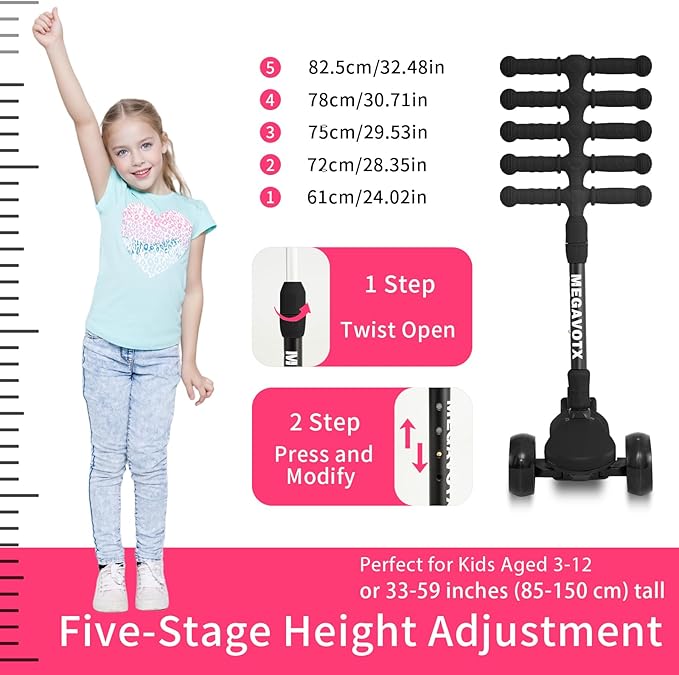 Kids & Adults Kick Scooter – 2 or 3 Wheel Options (LED on 3-Wheel) for Outdoor Fun & Commuting, Foldable and Portable, Adjustable Handle, Anti-Slip Deck (Ages 3 to Adult),Birthday Gift