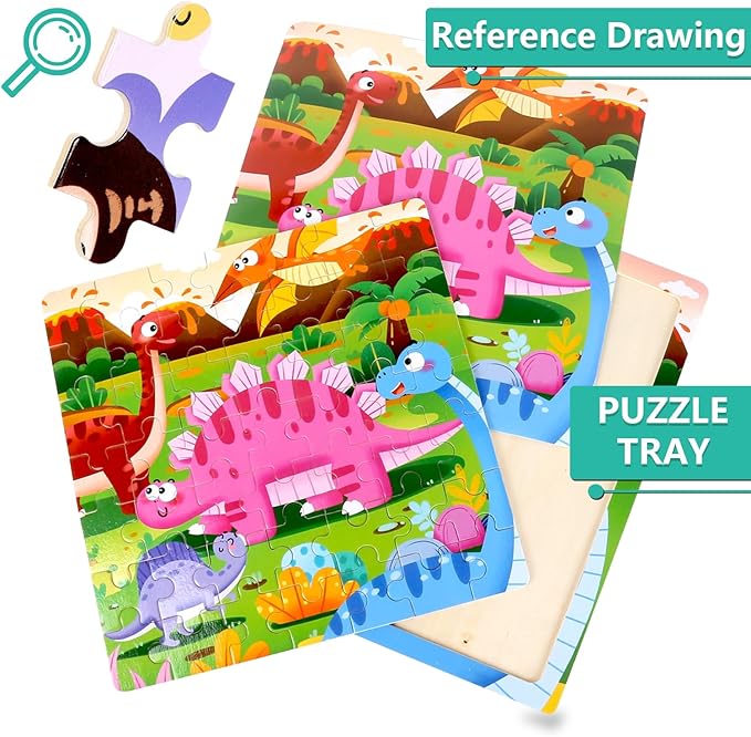 Wooden Puzzles for Kids Ages 2-4 Jigsaw Puzzles for Toddlers 3-5 - Animals Dinosaurs Ocean Farm Learning Travel Games and Travel Toys for 4-8 Year olds Boys and Girls