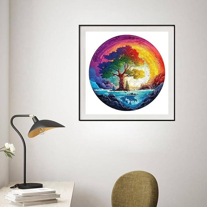 Wooden Puzzle for Adults, Life of Tree Puzzles, Rainbow Puzzle 200 Piece Jigsaw Puzzles Home Decor, Natural Puzzle Unique Shape Adult Puzzles, Irregular Puzzle Creative Gift for Adults(11.2 * 11.2 in)