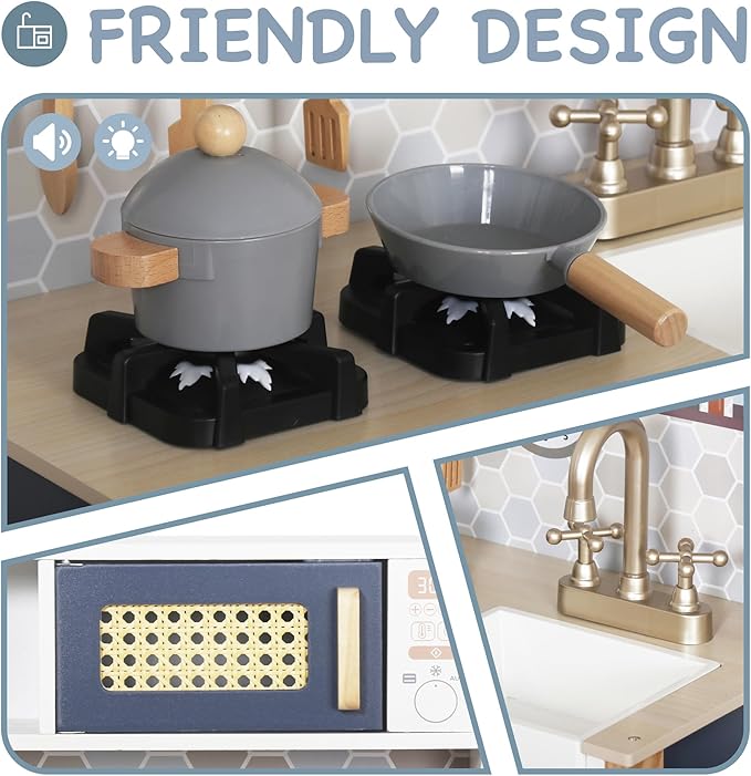 Toy Kitchen Playset for Kids, Electronic Play Stove with Light&Sounds, Pretend Play Cooking Toys Kitchen Set with Cookware Accessories,Toddlers Kitchens Toys Festival Gift for 3+ Year Old Boys Girls