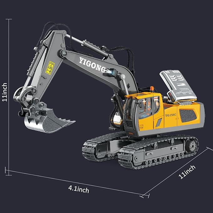 Remote Control Excavator Toy for Boys Ages 6+,11-Channel RC Excavator Toy,with Metal Shovel,2.4Ghz RC Construction Vehicle,Ideal Gifts for Kids on Birthday,Christmas