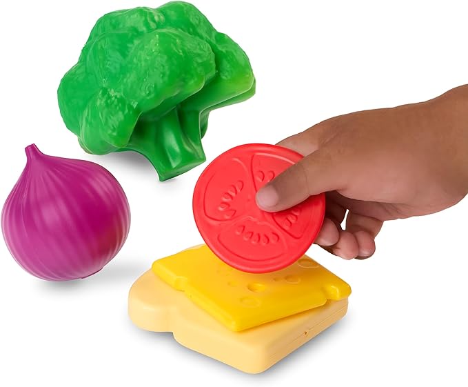 B. toys- Foodie Fun- Pretend Play Food & Board Book Set – 32 Pieces of Play Food – Educational Book for Toddlers – Storage Bucket with Lid – 2 Years +