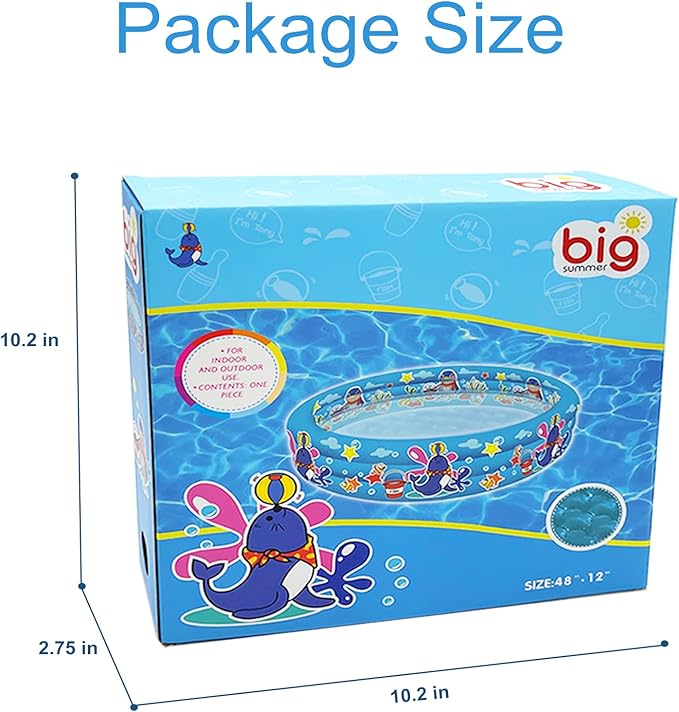 3 Rings Kiddie Pool for Toddler, 48”X12”,Kids Swimming Pool, Inflatable Baby Ball Pit Pool, Small Infant Pool (Blue)