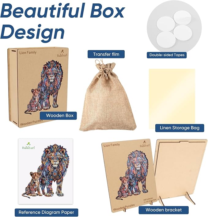 Lion Family 500 Pieces Wooden Puzzles for Adults Jigsaw Puzzles with Unique Shapes Fun Challenging Animal Puzzles for Kids and Couples on Birthday,Thanksgiving,Christmas 15.9" x19.3