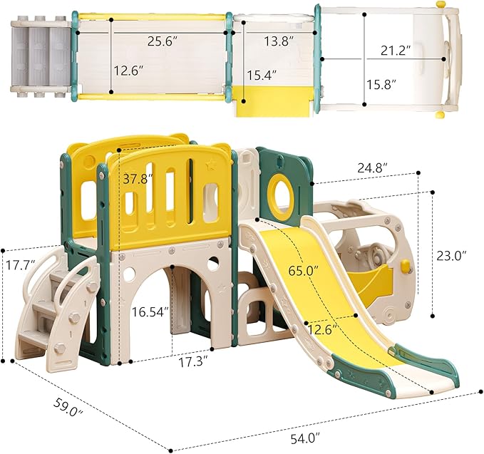 Toddler Slide Kids Slide Playset for Babies Bus Themed Toddler Playground with Climber Baskteball Hoop Indoor Playground Outdoor
