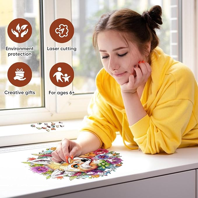 Wooden Puzzles for Adults,Fox Wooden Jigsaw Puzzles 200pcs,10.9X10.4inch,Medium,Unique Shape Animal Adult Puzzles,Irregular Wood Puzzles Creative Gift for Adults and Kids Family Game