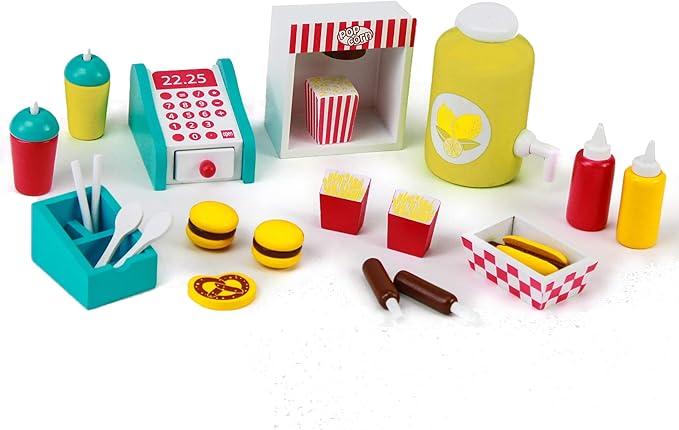 Playtime by Eimmie 18 Inch Doll Furniture Hot Dog Food Cart Set - Wooden Playset with Accessories, Fits American, Generation, My Life & Similar 14”-18” Dolls