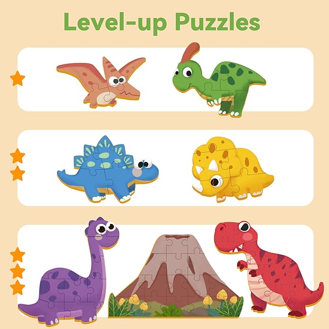 iPlay, iLearn Floor Puzzle for Kids Ages 3-5 4-6, Dinosaur Jigsaw Puzzle, 52Pcs Wooden Jumbo Dino Animal Puzzles Game, Toddler Educational Learning Toy, Preschool Birthday Gifts for Boy Girl Child
