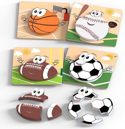 Wooden Puzzles for Toddlers 2-4 | Sports Puzzles | Wood Puzzles for Kids, Toddler Sports Toys for Toddlers, Basketball Toy, Football Toys, Baseball Toy, Soccer Toddler Puzzle 2 3 Year Old Boy