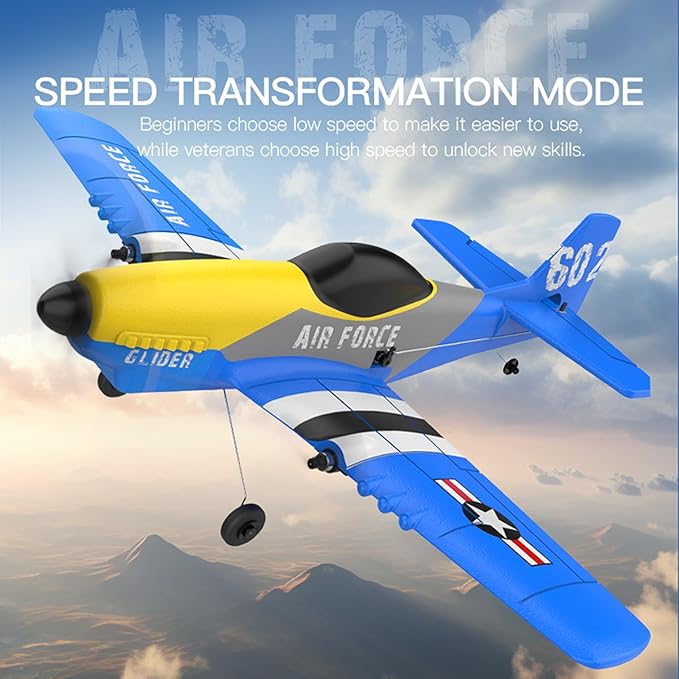 Rc Plane 3 Channel Airplane,P51D Mustang Fighter with 2 Batteries,Built-in Gyro Self-Stabilizing System Easy to Fly Rc Airplane,Rc Glider for Kids Adults Beginners