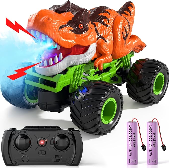 Remote Control Dinosaur Car for Boys Kids, 2.4Ghz RC Dinosaur Truck for Toddlers, Electric Hobby RC Car Toys with Light & Sound Spray Christmas Birthday for 3 4 5 6 7 8 Year olds Kids Boys