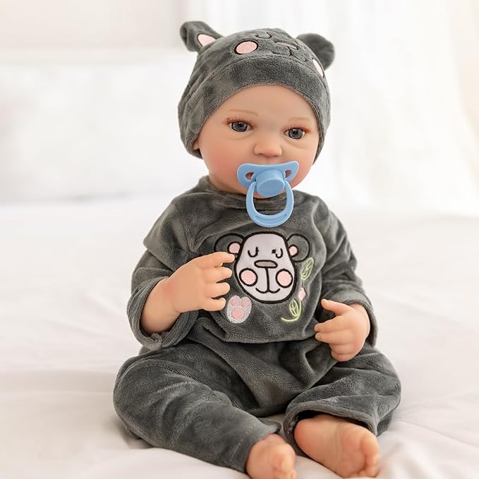 FANCCI Reborn Baby Dolls, 18 inch Newborn Baby Boy Doll with Realistic Veins, Lifelike Handmade Doll Full Body Vinyl Baby Doll, Advanced Painted Gift Set for Kids Age 3+(Woody.L)