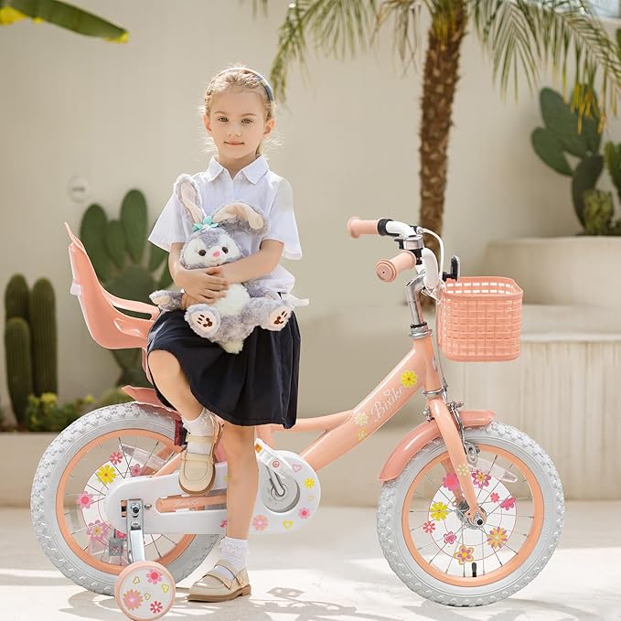 Girls Bike with Basket for Toddlers and Kids Aged 3-14 Years Old, 14 16 18 Inch with Training Wheels & Doll Seat, 20 Inch with Kickstand & Rear Rack, Princess Style Bicycle for Gift