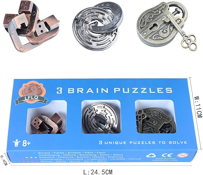 Brain Teaser Puzzle for Adults Puzzles Metal Hole Lock Adult Educational Toy Jigsaw IQ Puzzle (Blue)