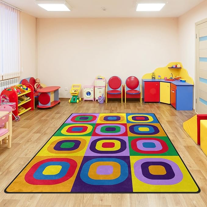 Kids Rug, Classroom Carpets Playmat Rugs - 6x9 Ft Kids Carpet with Rubber Backing, Colorful Children's Classroom Seating Rug Play Mat Nursery Rugs for Children Bedroom Playroom Elementary
