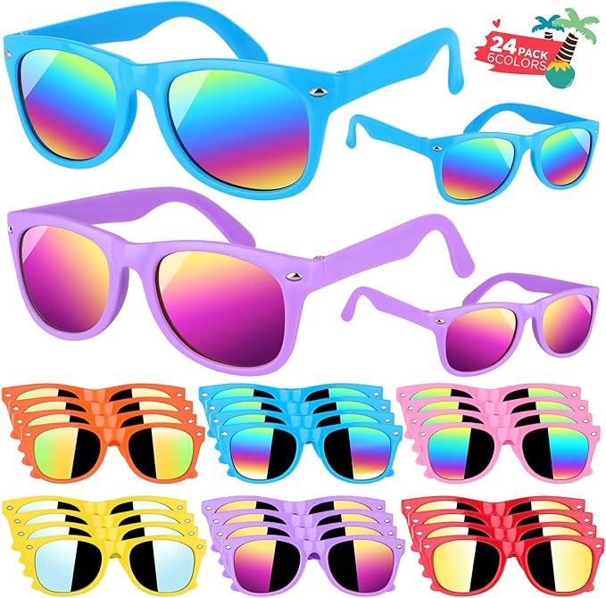 GINMIC Kids sunglasses bulk, Kids Sunglasses Party Favor, 24Pack Neon Sunglasses with UV400 Protection for Kids, Boys and Girls Age 3-8, Goody Bag Favors, Great Gift for Pool, Birthday Party Supplies