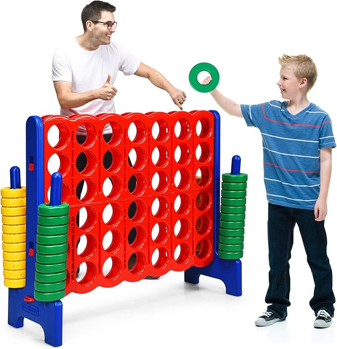ARLIME Giant 4 in a Row Connect Game, 47'' Jumbo 4-to-Score Toy Set W/Quick-Release Lever, Build-in Ring, Jumbo Sized for Kids & Adults, Oversized Floor Activity for Indoor & Outdoor Play