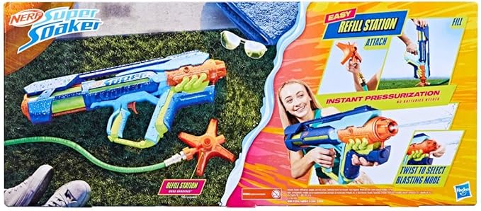 Nerf Super Soaker Power Drench XL Water Blaster, High Performance Pressurized Blasting, Easy Fill Station, Water Toys, Ages 8+