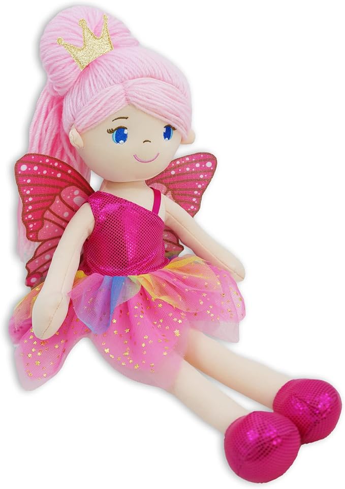 June Garden 16" Enchanted Garden Fairy Doll Siofra - Plush Stuffed Soft Doll Girl Gift - Fushia Outfit and Wings