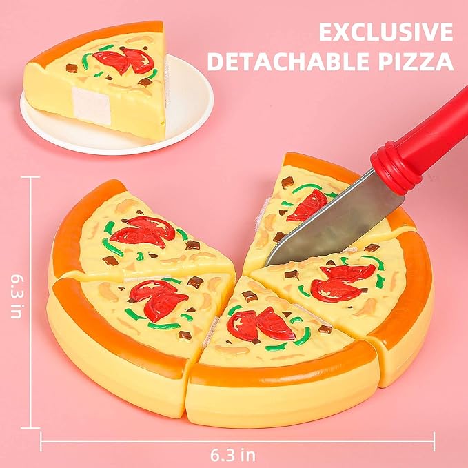 67Pc Pretend Play Food Sets for Kids Kitchen, Pizza Toy Food & Cutting Fake Food - Fruits & Vegetables, Play Kitchen Toys Accessories, Pretend Food Toys for Toddlers Boys Girls Birthday Gift