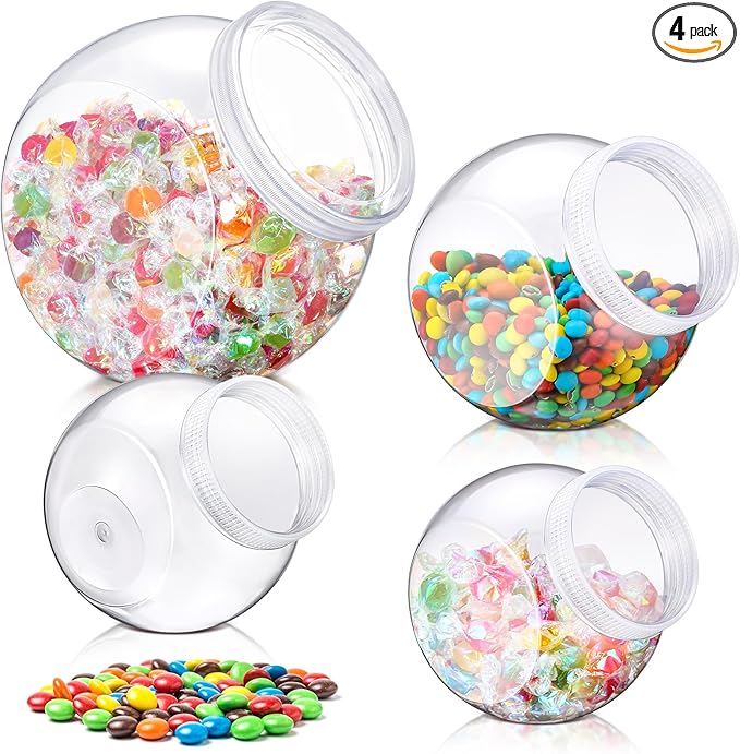 4 Pcs Plastic Candy Jar with Lid for Candy Buffet Large Storage Jar Clear Food Storage Canisters Kitchen Countertop Container for Cookies Beans Snacks Indoor Outdoor Wedding (30/40/60 oz)