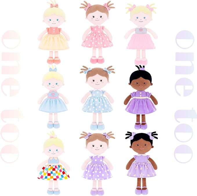 Onetoo Soft Baby Doll for Girls - Plush Rag Doll Sleeping Cuddle Buddy - Yellow Dress, 14"