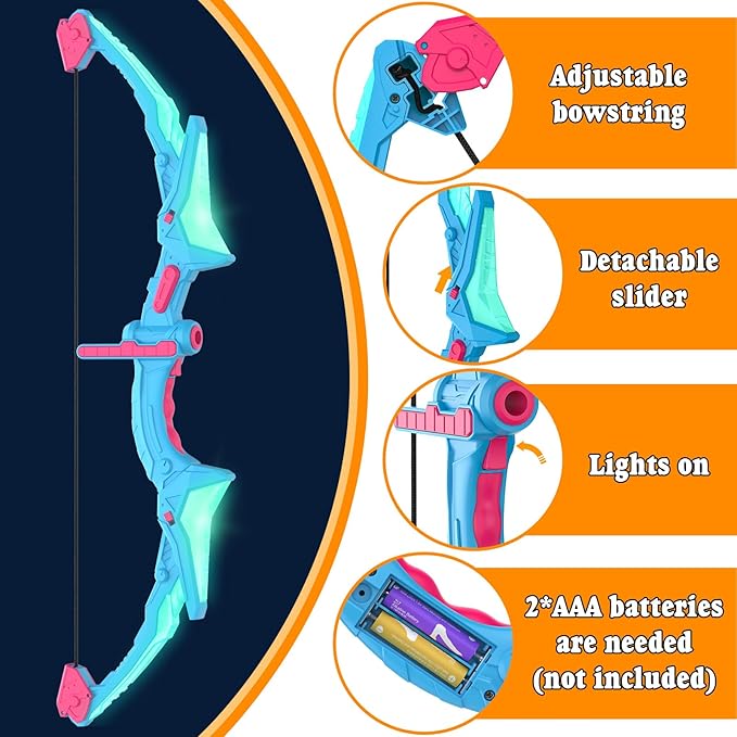 2 Pack Bow and Arrow Set for Kids, Light Up Archery Set with 14 Suction Cup Arrows, Outdoor Toys for Kids Ages 6-8 8-12, Birthday Gifts Ideas Toys for 4 5 6 7 8 9 10 Year Old Girls Boys