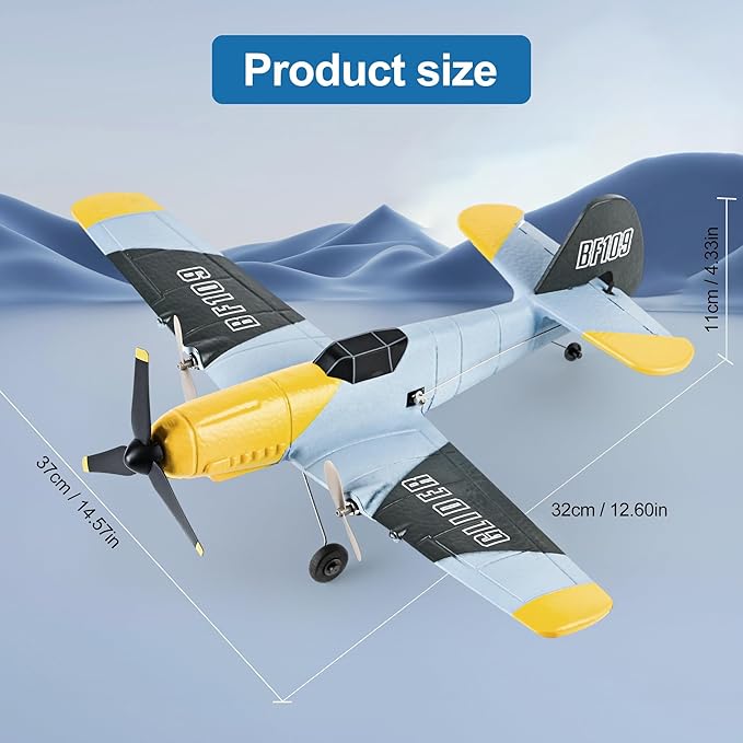 RC Plane Toy Drones 3 Channel BF-109 Airplane,2.4GHz 6-axis Gyro Stabilizer RTF Glider Aircraft Plane or Beginners Adults Kids with Xpilot Stabilization System Fighter