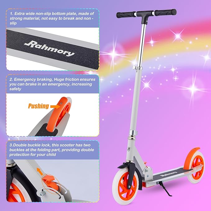 Kick Scooter for Ages 8-12,Kid, Teens. Max Load 165 LBS. Foldable, Lightweight, with Light Wheels, Teen and Adults, 3 Adjustable Levels.