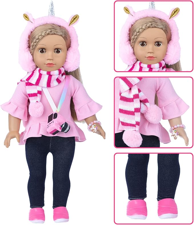 American Doll Clothes and Accessories for 18 Inch Dolls - Includes Pretend Makeup Kit - Girls Gift (Doll Not Included)