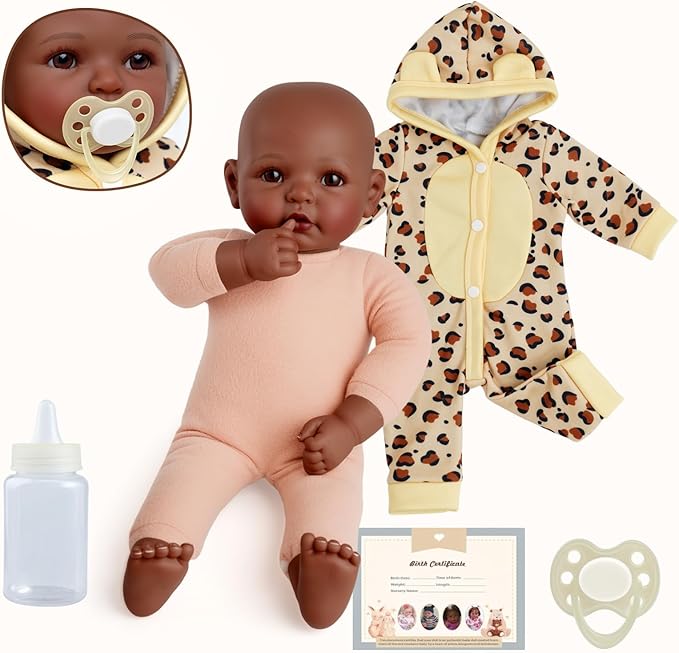 BABESIDE Adorable Lifelike Black Baby Doll - 17" Handmade Realistic African American Baby Dolls with Premium Outfit & Accessories Pretend Play Gift for Toddlers Age 3+