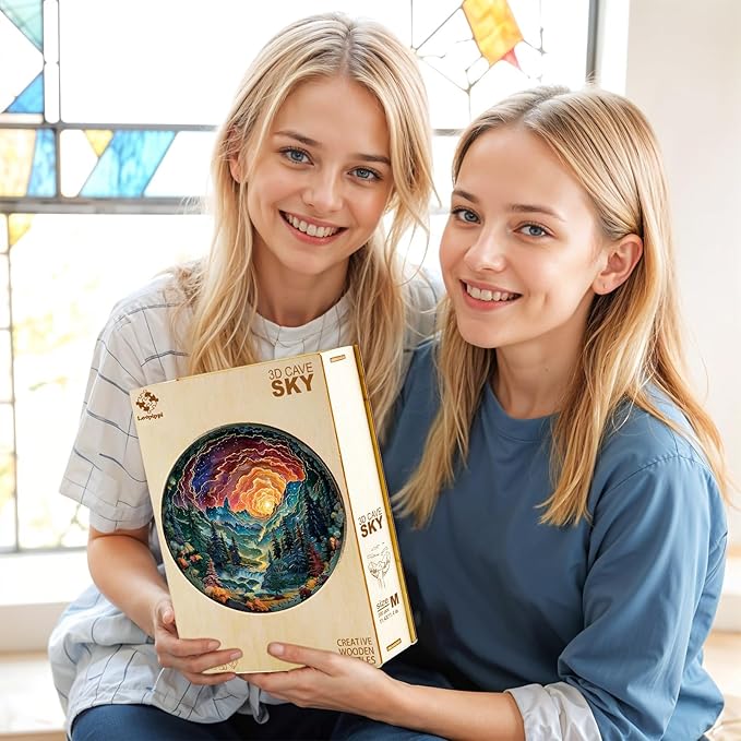 Wooden Puzzles for Adults, Wooden Jigsaw Puzzles for Adults Kids, 3D Cave Sky Unique Shaped Wood Puzzles Adult, Creative Birthday Gifts for Friends Family Game (11.4 * 11.4in 200pcs)