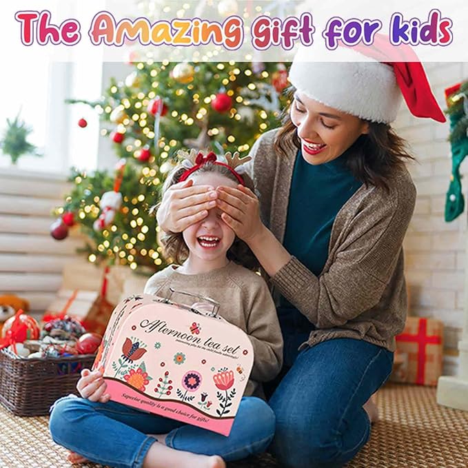 Pretend Play Tea Set for Little Girls, Gift for Age 3-8, Flower Themed, 19 PCS