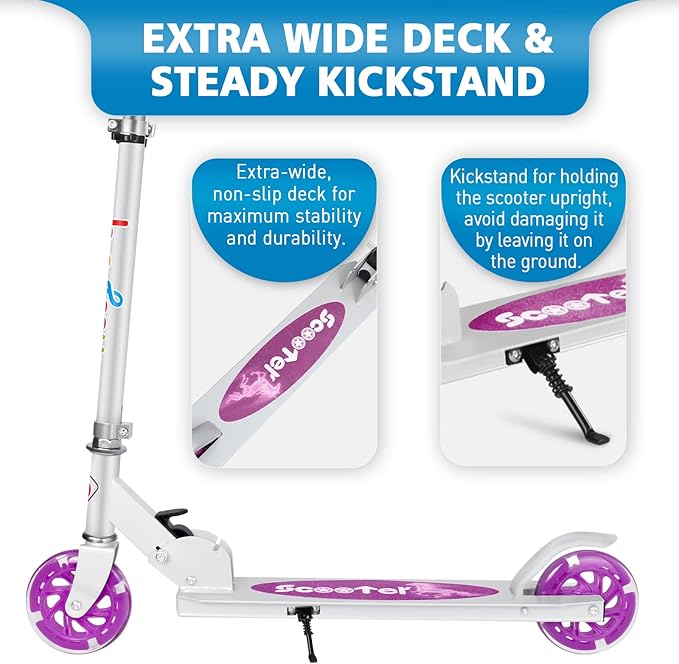 BELEEV V1 Scooters for Kids, 2 Wheel Folding Kick Scooter for Girls Boys, 3 Adjustable Height, Light Up Wheels, Lightweight Scooter with Sturdy Frame, Kickstand for Children 3 to 12 Years Old
