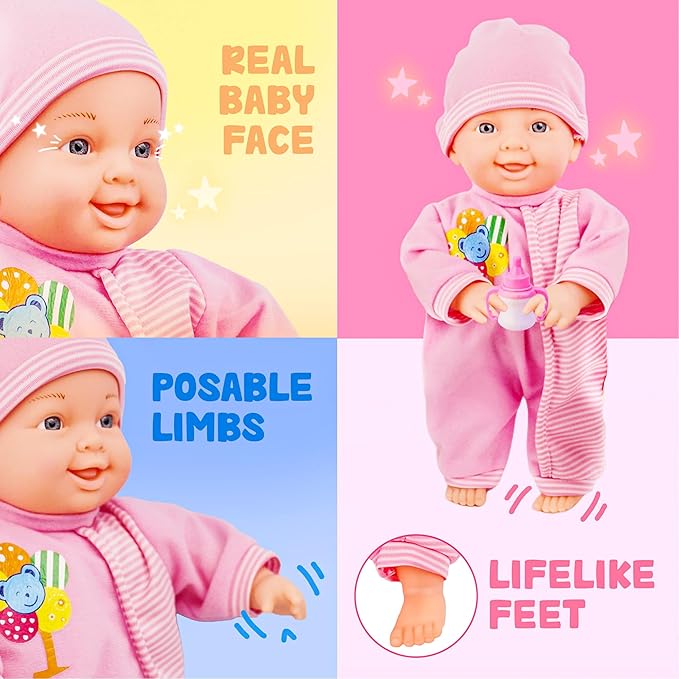 Baby Doll and Baby Walker Set, Learn to Walk Baby Dolls Soft Body Posable & Walking Dolls, Baby Doll with Wheeled Walker Cart and Accessories, Toys Gifts for Toddlers 2 3 4 5+