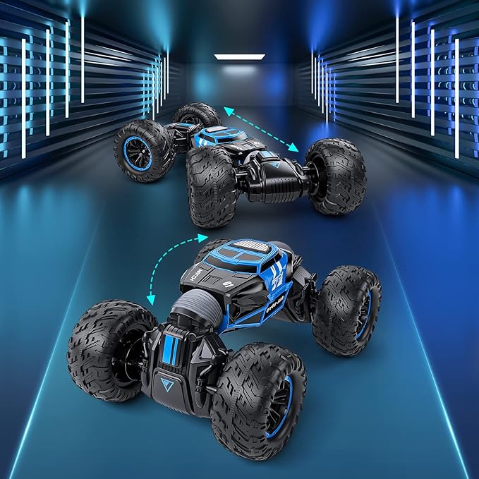 Powerextra Gesture Sensing RC Car, 1:16 Scale Outdoor Remote Control 4WD Stunt Car, Double Side All Terrains Toy with Two Batteries, 50+ Mins Play Time for Kids & Boys